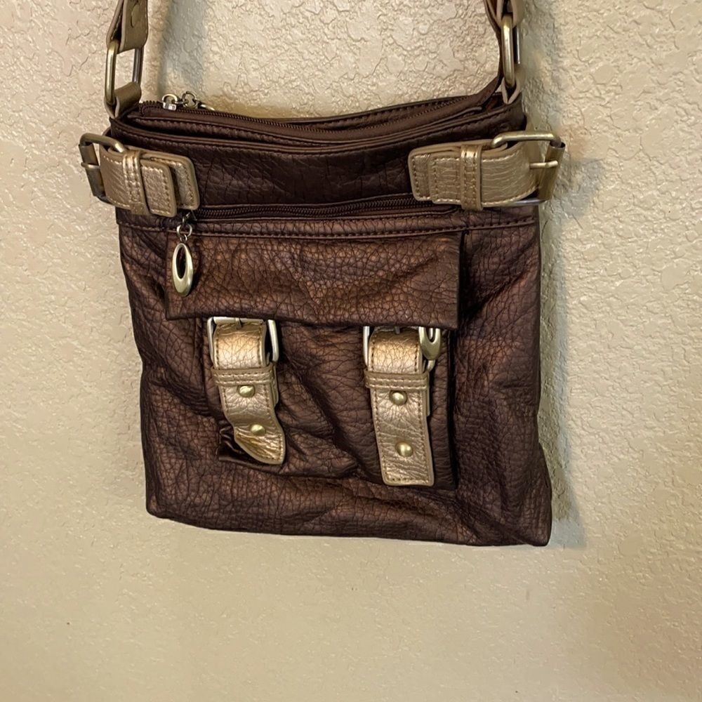 Metallic brown/gold small crossbody purse